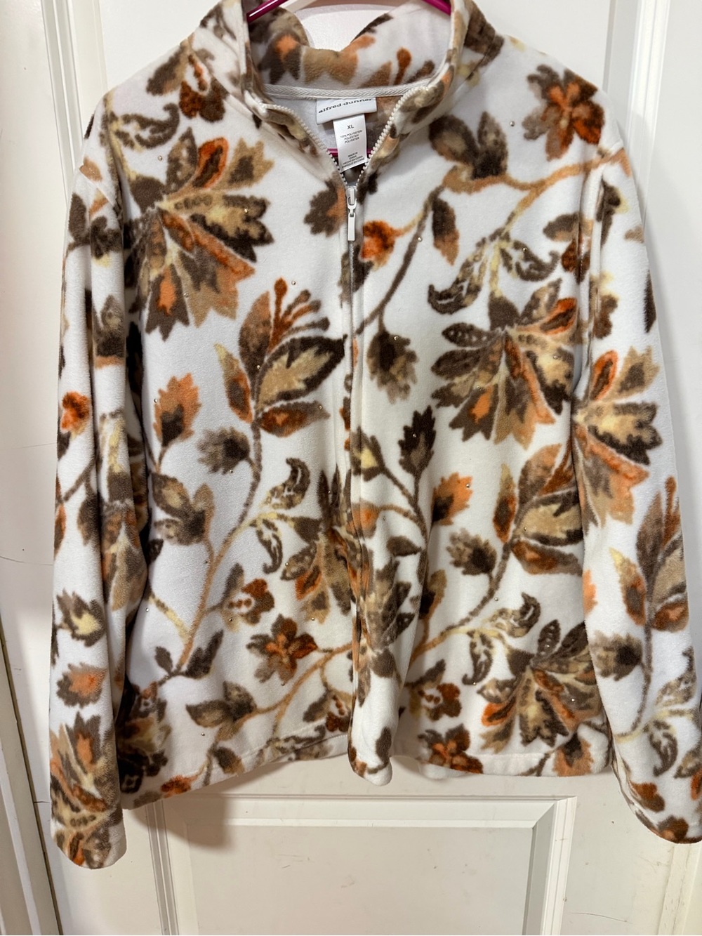Alfred Dunner White Fleece Jacket with Brown & Orange Floral Print